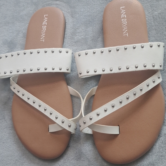 Lane Bryant Spring White Sandals Women's Slip On Slide Studded Size 8.5 W - Picture 11 of 14